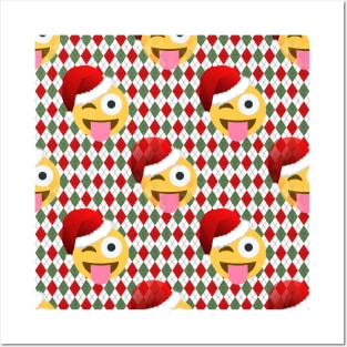 santa claus winking emoji Posters and Art